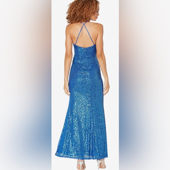 NWT BCBG Maxazria blue sequin gown, size large - Picture 2 of 7